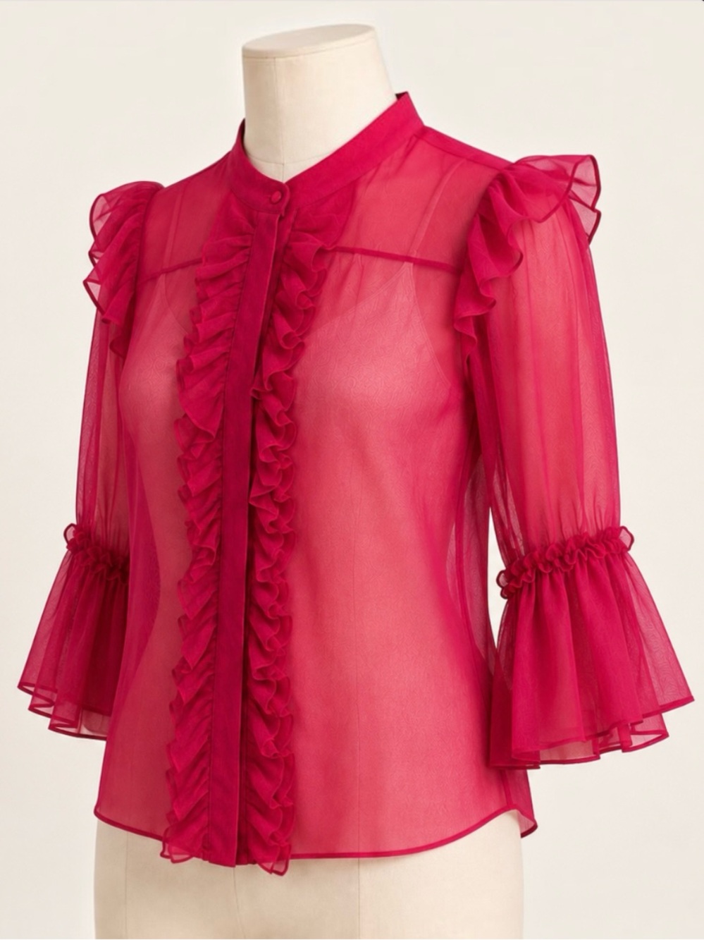 Alice + Olivia Silk Chiffon Ruffle Blouse Sheer Top Bell Sleeves Whimsigoth S - Picture 7 of 16